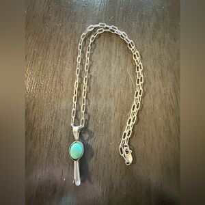 Silver Necklace with Turquoise Mini Squash Blossom Pendant